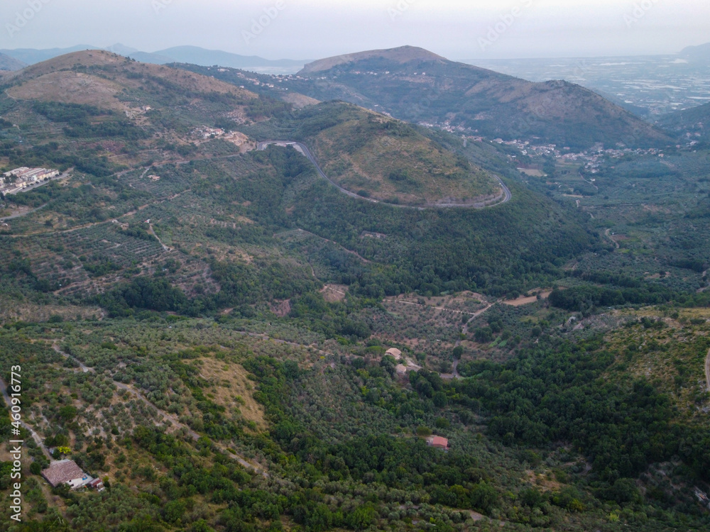 Small mountain village Lenola, aerial view, located near Fondi, Latina, Italy
