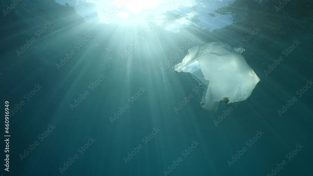plastic bag underwater bad for fish with sun rays water waves hit to