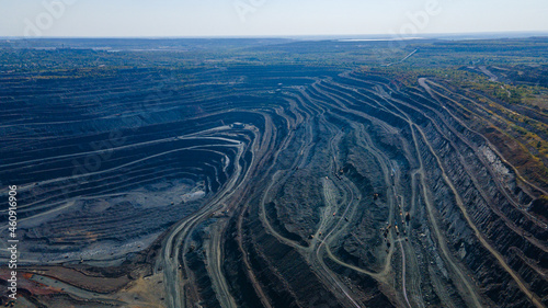 Huge iron ore quarry iron ore quarry top view Aero photo shoot.