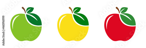 Apples set. Flat design green, red and yellow apple on a white background. Illustration.