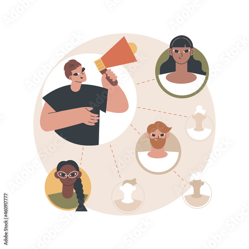 Word of mouth marketing abstract concept vector illustration. Word of mouth advertising, recommendations strategy, social media influencer, referral sales, brand loyalty abstract metaphor.