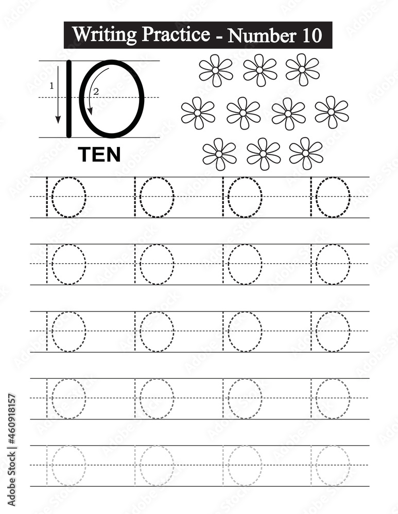 Numbers tracing worksheet. 1-10 writing pages. Handwriting exercise for ...
