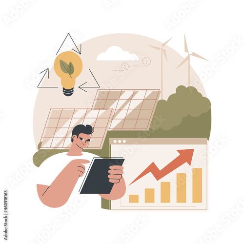Green economy abstract concept vector illustration. Low carbon global economy, sustainable development, green education, global economic growth, bio circular, climate resilient abstract metaphor.