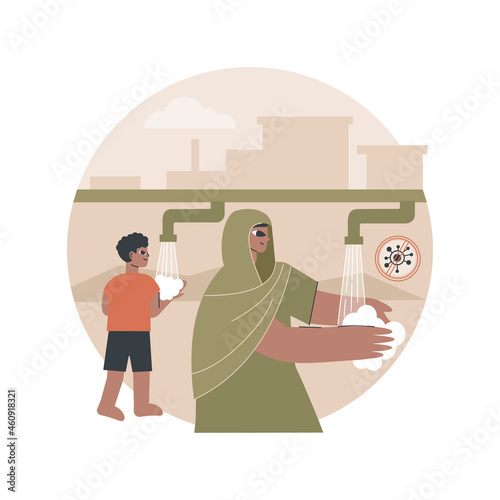 Sanitation access abstract concept vector illustration. Healthcare, disease prevention, sanitation of drinking water, food treatment, access to clean resources, safe consumption abstract metaphor.