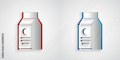 Paper cut Paper package for milk icon isolated on grey background. Milk packet sign. Paper art style. Vector
