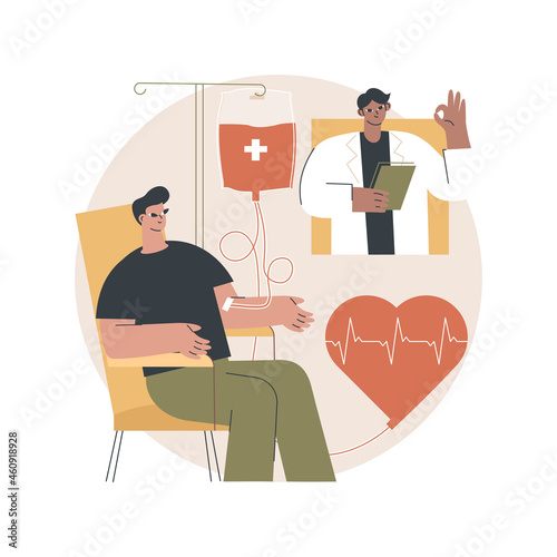 Blood donation abstract concept vector illustration. Plasma donation process, blood bank, universal donor, hemolytic transfusion center, donate for money, rules and preparation abstract metaphor. photo