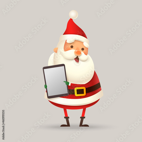 Cute Santa Claus with digital tablet - vector illustration isolated
