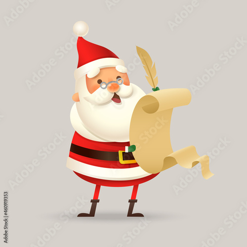 Cute Santa Claus with checking list - vector illustration isolated