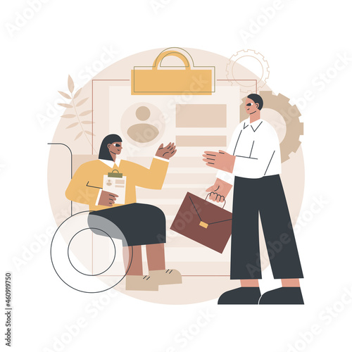 Disabled employment abstract concept vector illustration. Person with disability job, hiring disabled people, company employment policy, inclusivity program, diversity support abstract metaphor.