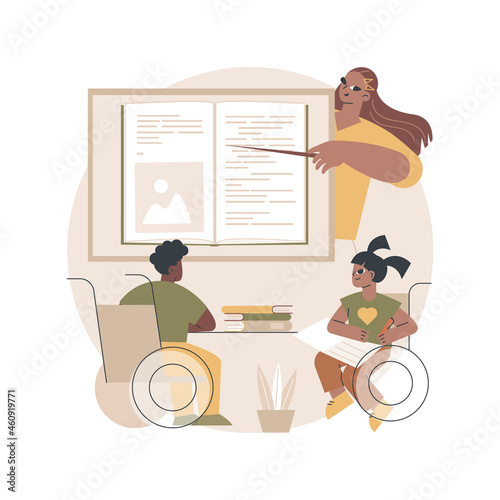 Inclusive education abstract concept vector illustration. Inclusive classroom, education for children with special needs, communicative competence, diversity school program abstract metaphor.