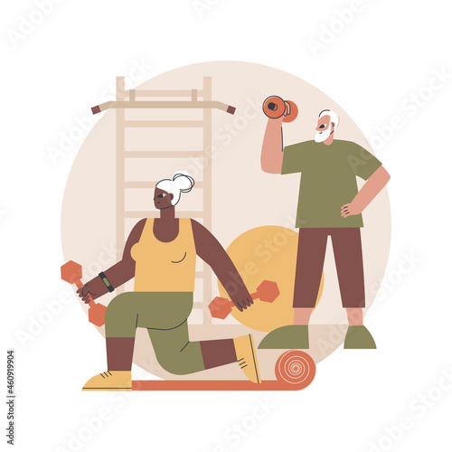 Elder fitness abstract concept vector illustration. Exercise program for seniors, aqua fitness, active lifestyle, health support, fitness program for old people, healthcare abstract metaphor.