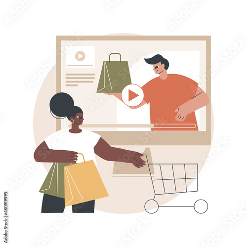 Shopping sprees video abstract concept vector illustration. Shopping mall video, spree haul content, fashion lifestyle channel, retail therapy, personal vlog, homemade marketing abstract metaphor.