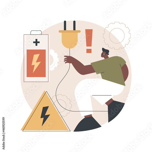 Safety battery abstract concept vector illustration. Charging safety, protected energy device, smartphone battery safe use and recycling, explosion hazard, non-rechargeable abstract metaphor.