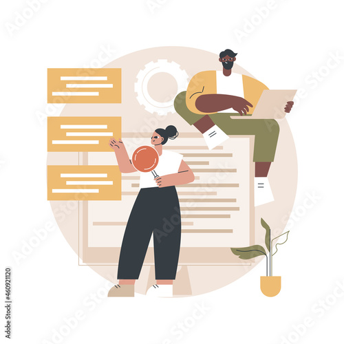 Software requirement description abstract concept vector illustration. Software system description, agile tool, business analysis, project development specifications, document abstract metaphor.