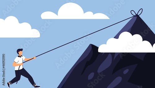 Taking risk concept for success Man walking on tight rope symbol vector illustration Business risk and challenge in career path Business project deadline Time management Assessment and control