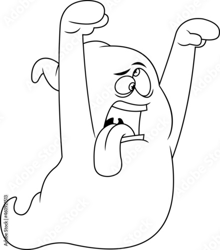 Outlined Halloween Scary Ghost Cartoon Character. Vector Hand Drawn Illustration Isolated On White Background