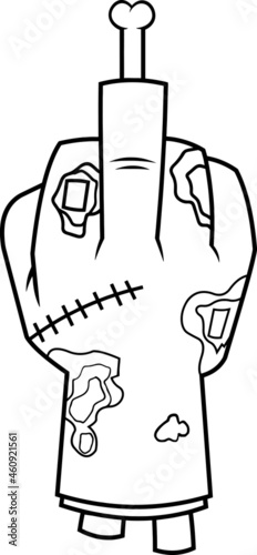 Outlined Evil Zombie Hand Showing Middle Finger. Cartoon Vector Hand Drawn Illustration Isolated On White Background
