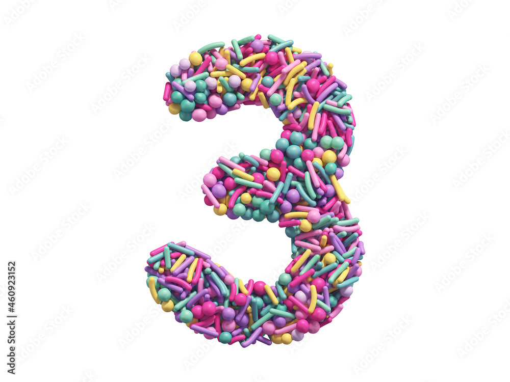 Candy sprinkles font. Number 3. Candy sprinkles font. Number 3.