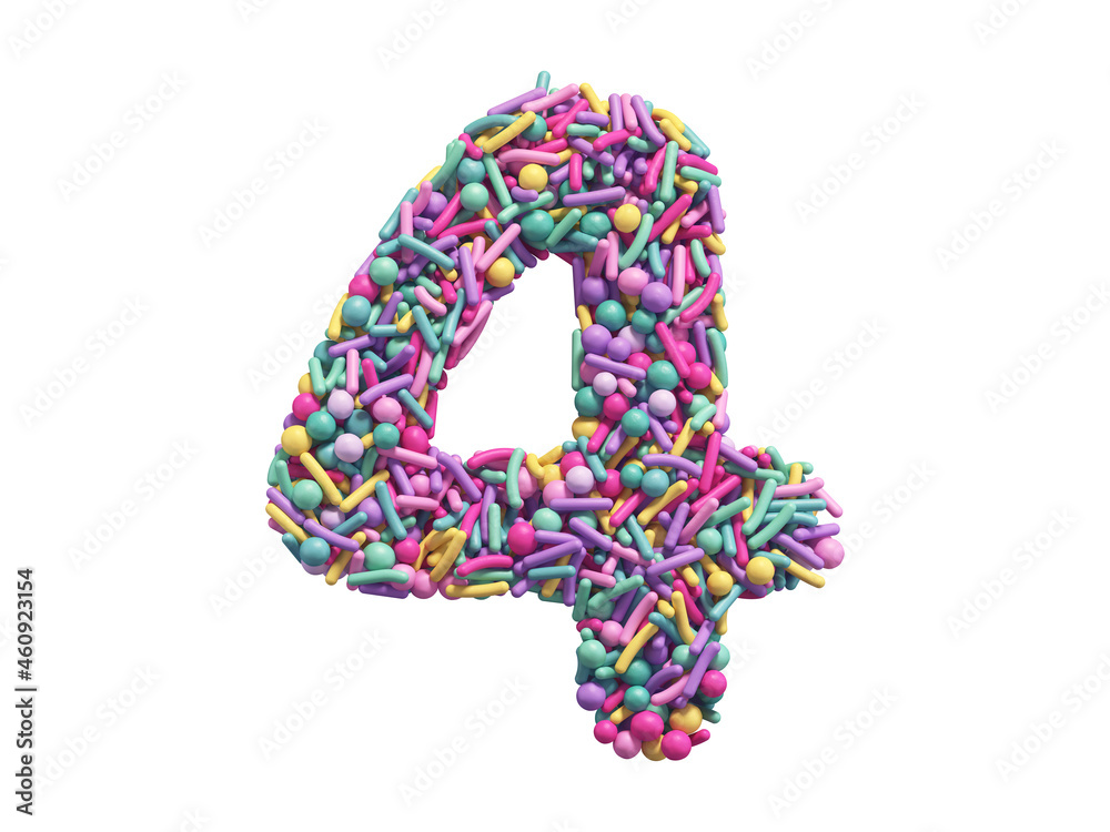 Candy sprinkles font. Number 4. Candy sprinkles font. Number 4.