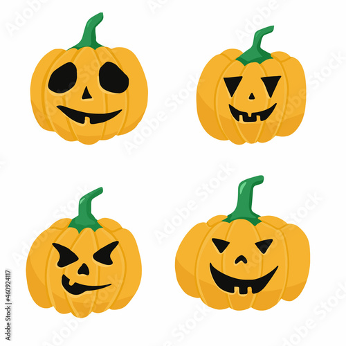 Halloween pumpkin on white background. Hand drawn illustation orange pumpkin. Vector illustration of Halloween pumpkin with smile.