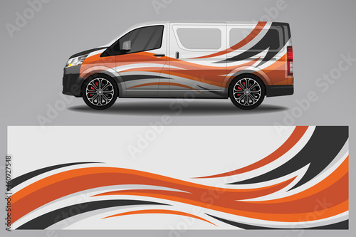 Wrap car vector design decal. Graphic abstract line racing background design for vehicle, race car, rally, adventure livery camouflage. photo