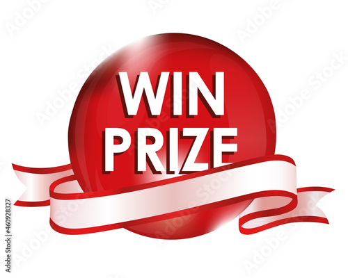 Win Prize in red sphere and ribbon illustration