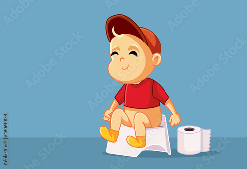Little Toddler Successfully Potty-Training Vector Cartoon