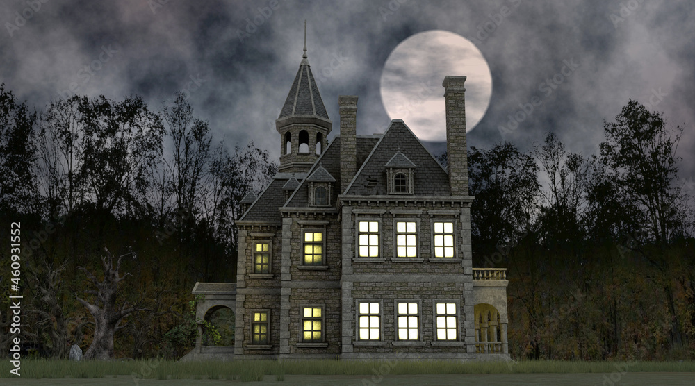 Halloween house with the ghosts 3d illustration Halloween house with the ghosts 3d illustration