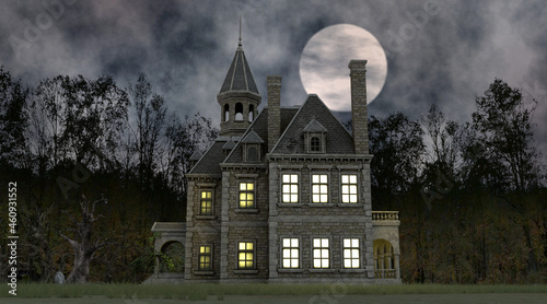 Halloween house with the ghosts 3d illustration