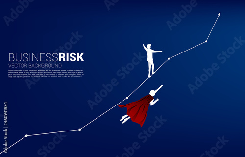 Silhouette of businessman flying compete with the man walking on line graph.Concept for business risk and career path