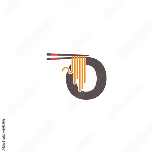 Letter O with chopsticks and noodle icon logo design