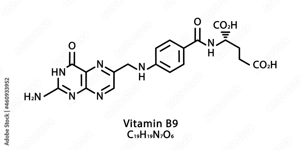 Vitamin B9 Folic acid molecular structure. Vitamin B9 Folic acid