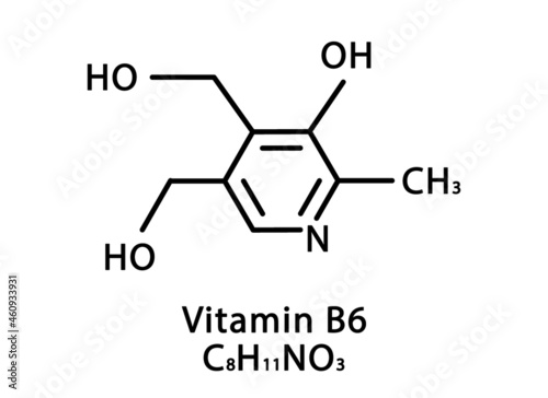Vitamin B6 Pyridoxine molecular structure. Vitamin B6 Pyridoxine skeletal chemical formula. Chemical molecular formulas