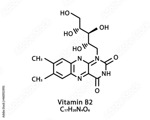 Vitamin B2 Riboflavin molecular structure. Vitamin B2 Riboflavin skeletal chemical formula. Chemical molecular formulas