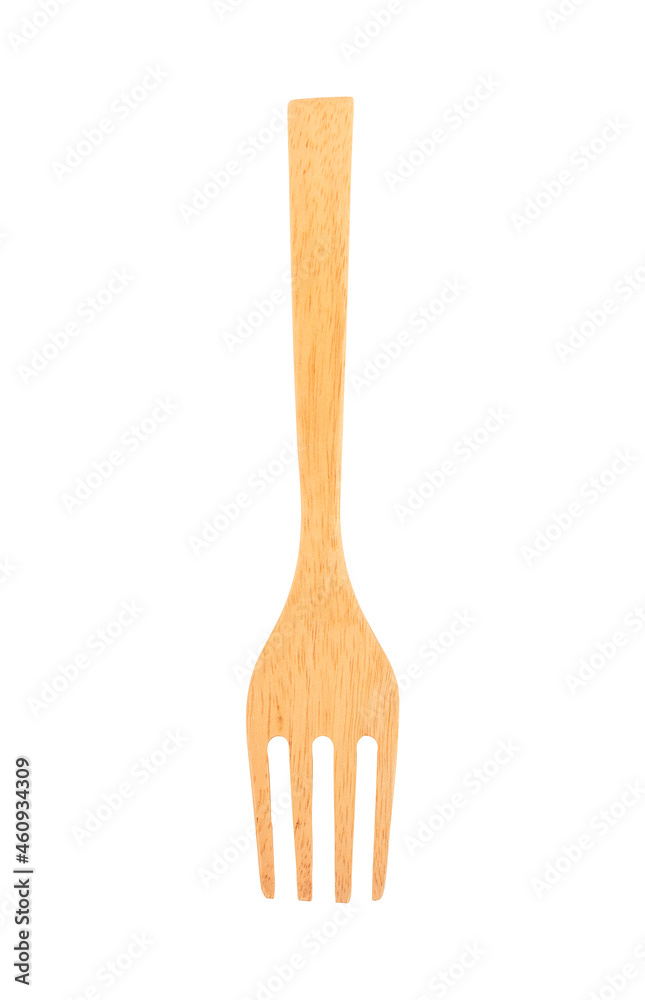 Wooden fork isolated on white background. Top view Wooden fork isolated on white background. Top view