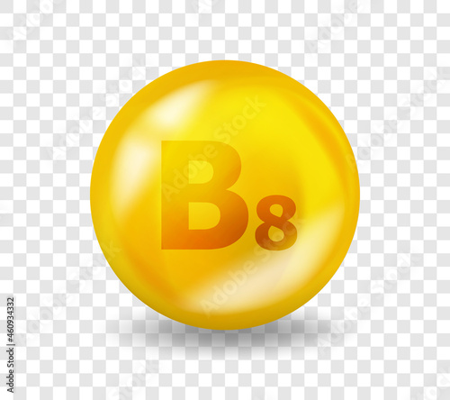 Vitamin B8 Inositol. Vitamin complex illustration concept. 3D B8 Inositol pill capsule. Yellow drug nutrition design