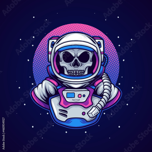 Astronaut skull badge vector illustration