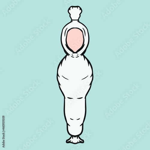 Pocong is a kind of ghost in the form of a bolster, this kind of ghost is also known as the ghost wrap or ghost of the shroud. This is editable vector file for all of your graphic needs.