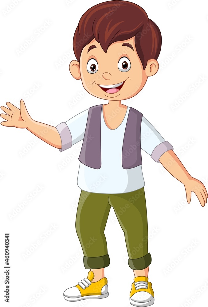 Cartoon cute little boy waving hand Cartoon cute little boy waving hand