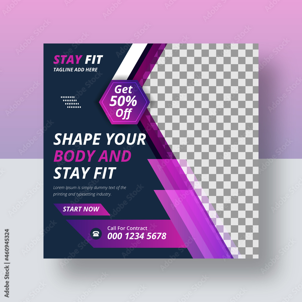 Fototapeta premium Gym club instagram social media post and web banner design