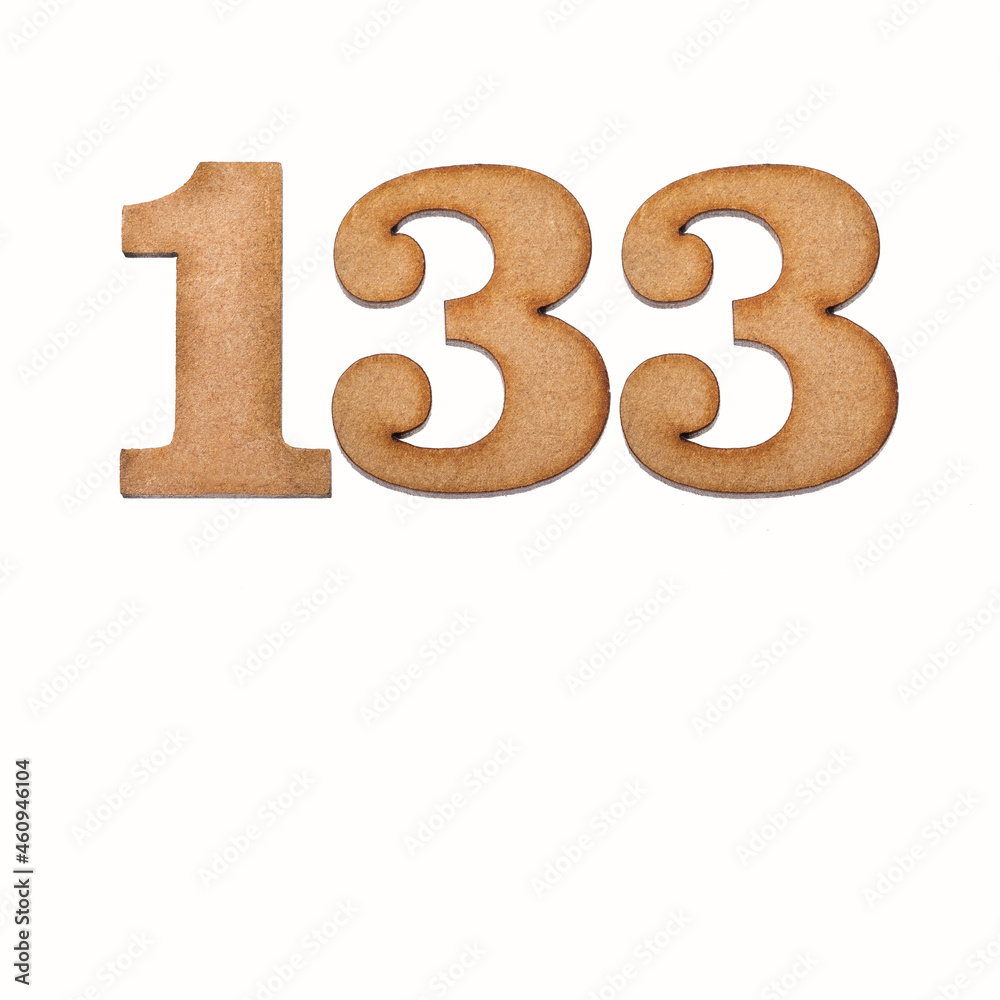 Number 133 in wood, isolated on white background Number 133 in wood, isolated on white background
