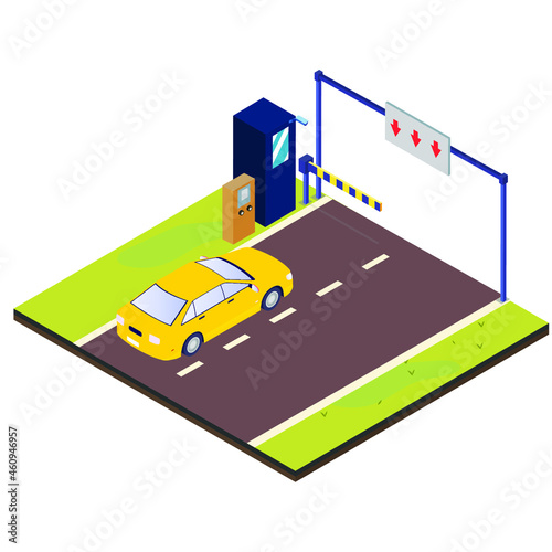 Car at parking entrance with barrier 3d isometric vector illustration concept for banner, website, landing page, ads, flyer