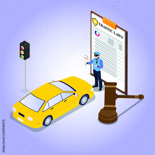 Traffic laws concept 3d isometric vector illustration concept for banner, website, landing page, ads, flyer