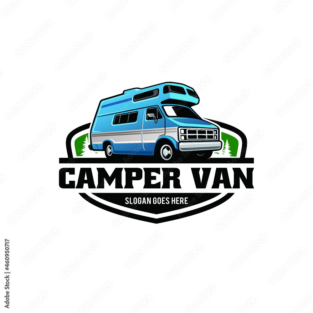 camper van car logo design with emblem style