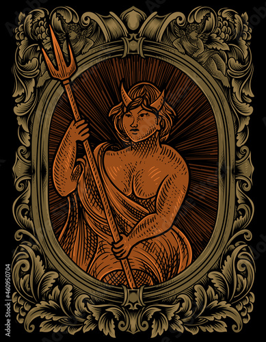 illustration luchifer devil on vintage engraving ornament frame