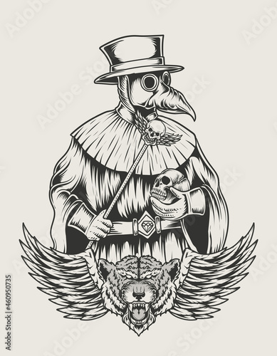 illustration plague doctor monochrome style
