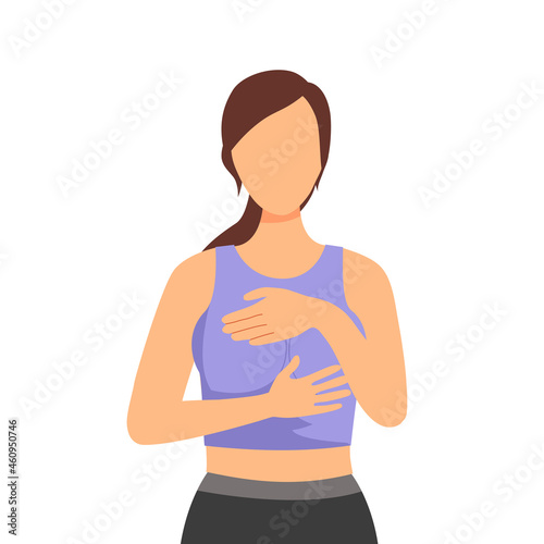 Breast self exam concept vector illustration on white background. Young woman checking breast herself in flat design. photo