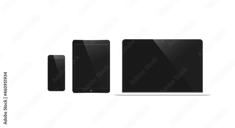 Front view cellphone tablet laptop Front view cellphone tablet laptop