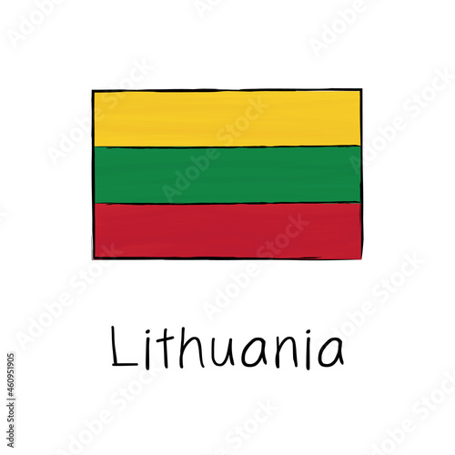 Lithuania flag with outline and signature isolated on a white background. Hand drawn color vector illustration in sketch style. Free Download Lithuania flag with outline and signature isolated on a white background. Hand drawn color vector illustration in sketch style. - GFXLoad