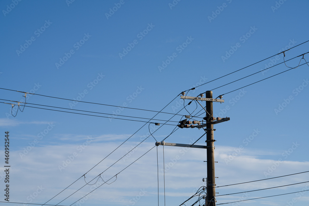 Electric pole with beautiful blue sky background Electric pole with beautiful blue sky background